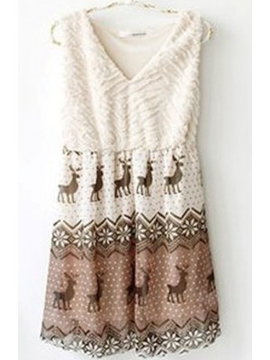 Q51118*Cream Printing Dress